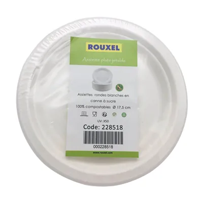 Assiette jetable ronde en fibre végétale biodégradable ø 17,2 cm - Blanc - Lot de 50 - Assiettes jetables, Assiettes plastique réutilisables-3