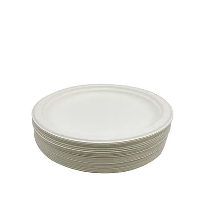 Assiette jetable ronde en fibre végétale biodégradable ø 22,5 cm - Blanc - Lot de 50 - Assiettes jetables, Assiettes plastique réutilisables