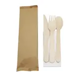 Kits 3 couverts en bois 16 cm + serviette - Couvert en bois - Paquet de 50 - Couverts jetables, Couverts bois