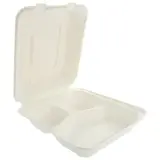 Boîte repas 3 compartiments fibre végétale 1135 ml 21 x 21 x 8 cm - Boîte repas écologique - Lot de 50 - Boîtes repas jetables, Plateaux compartimentés
