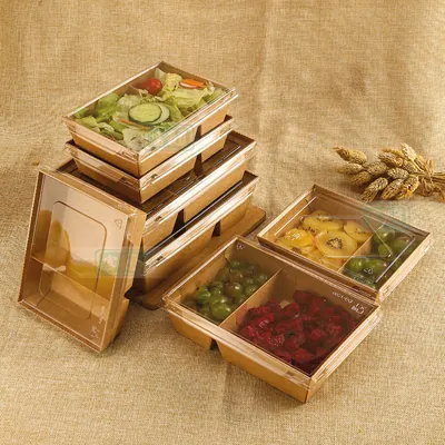 Boîte salade avec couvercle 900 ml 2 compartiments 17 x 13,5 x 4,5 cm kraft - Boîte salade à emporter - Lot de 50 - Boîtes salade, Bols salade-2
