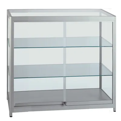 Vitrine comptoir aluminium et verre trempé 2 tablettes 90 x 50 x 94 cm - Vitrine d’exposition - Vitrines Aluminium