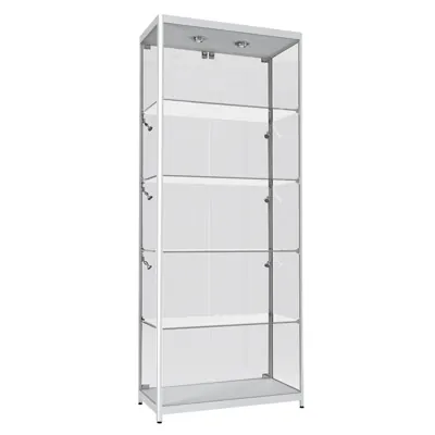 Vitrine d'exposition aluminium verre sécurisé 4 tablettes avec éclairage 80 x 40 x 198 cm - Meuble vitrine - Vitrines Aluminium