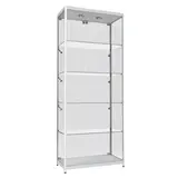 Vitrine d'exposition aluminium verre sécurisé 4 tablettes avec éclairage 80 x 40 x 198 cm - Meuble vitrine