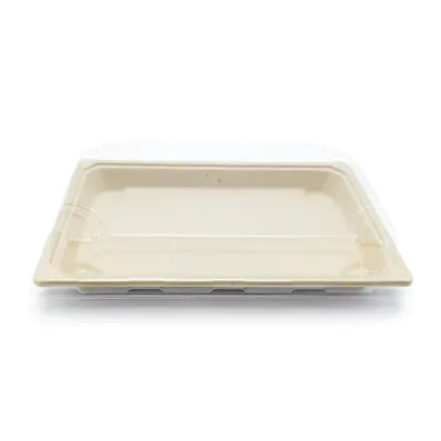 Boîte sushis avec couvercle transparent 23 x 14 x 4,8 cm fibre végétale - Plat sushis - Sushis box - Lot de 50 - Emballage snacking