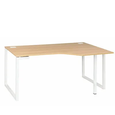 Bureau d'angle compact retour à droite Sunday 120 x 60 x H 73 cm plateau aspect chêne pieds acier laqué - Bureaux, Tables de travail