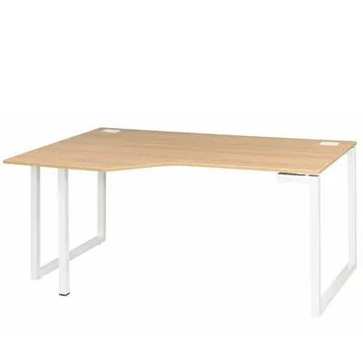 Bureau d'angle compact retour à gauche Sunday 160/60 x 105/80 x  H 73 cm plateau aspect chêne pieds acier laqué - Bureaux, Tables de travail