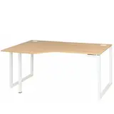 Bureau d'angle compact retour à gauche Sunday 160/60 x 105/80 x  H 73 cm plateau aspect chêne pieds acier laqué - Bureaux, Tables de travail