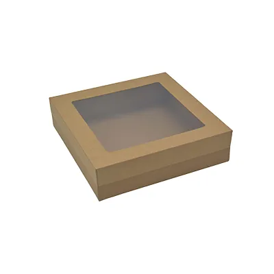 Boite kraft avec fenêtre transparente, brun, 22,5 x 22,5 x 6 cm, paquet de 10 - Boites cloches