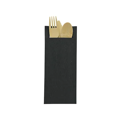 Pochette à couverts noire + serviette blanche 20 x 8,5 cm – Lot de 500 - Serviettes jetables, Serviettes cocktails-2