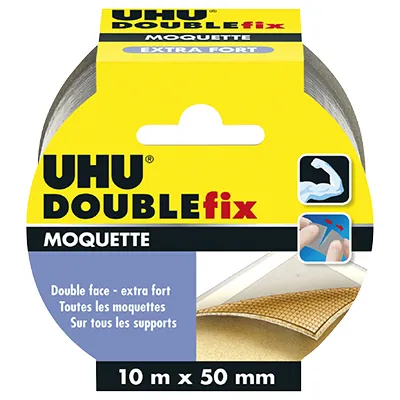 Ruban adhésif double face extra fort pour moquettes et tapis UHU Doublefix 10mx50mm - Rubans adhésif, Double face, Patafix