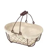Panier métal ovale marron tissu beige avec 2 anses 30 x 21 x 12 cm - Paniers à garnir