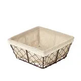 Corbeille métal carrée marron avec tissu beige 14 x 14 x 7 cm - Corbeilles métal