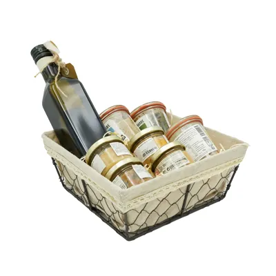 Corbeille métal carrée marron avec tissu beige 22 x 22 x 9 cm - Corbeilles métal-2