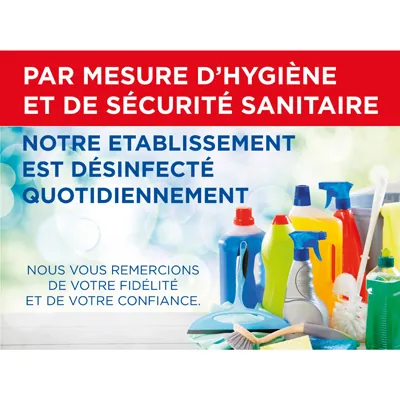 Panneau d'information établissement désinfecté Mesures d'hygiène 20 x 15 cm PVC - Signalétique de sécurité