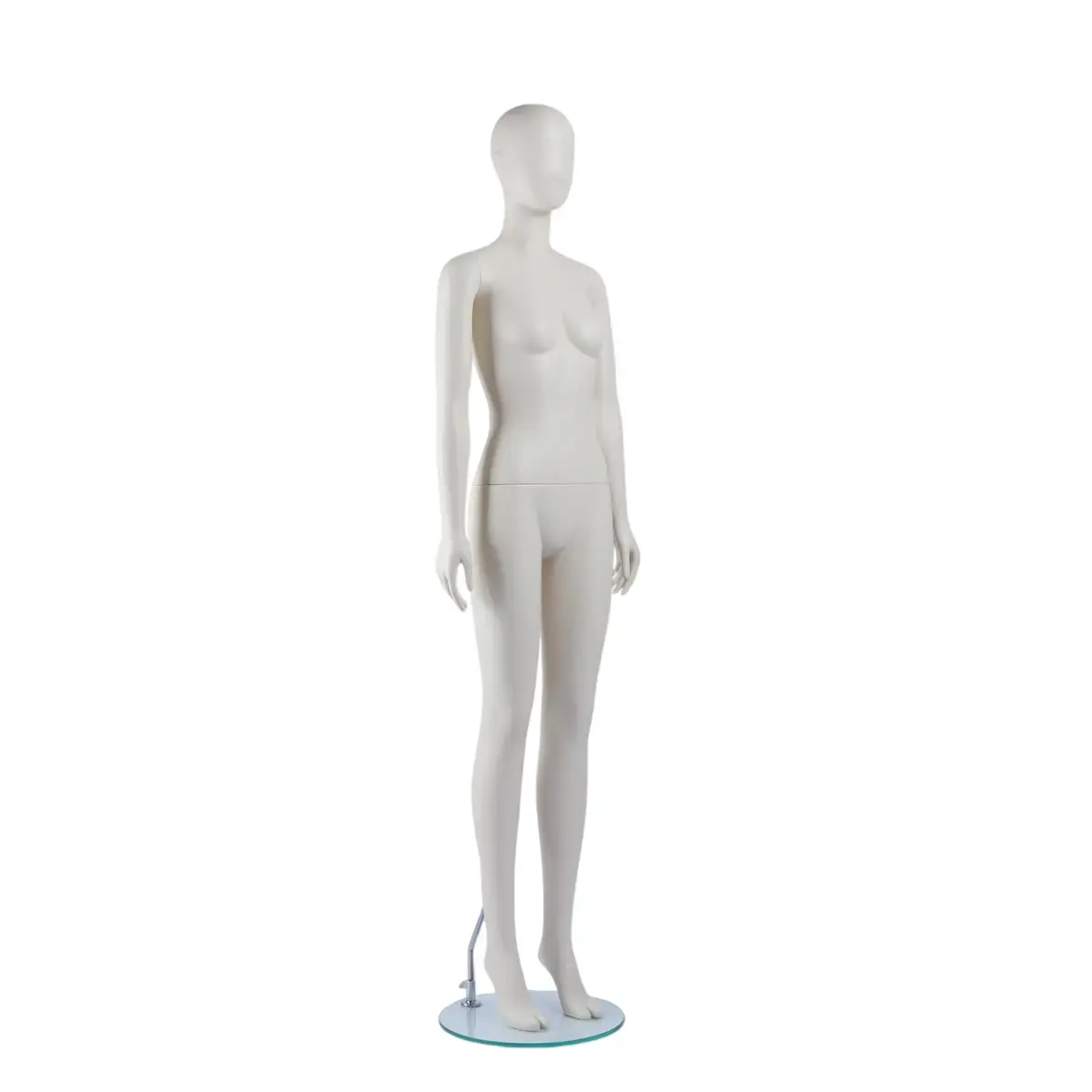 Mannequin vitrine femme tête abstraite blanc laqué H183 cm – Base verre ronde – Fixation mollet - Mannequins femmes-2