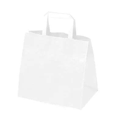Sac papier kraft blanc poignées plates 32 x 20 x 33 cm - Sac traiteur - Lot de 250 - Sacs kraft blanc poignées plates