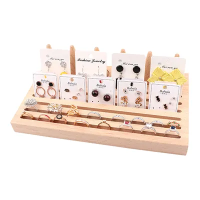 Plateau de présentation pour bagues bois 5 cônes + 3 rangées 22 x 10 x 7,7 cm - Présentoirs à bijoux multifonction-2