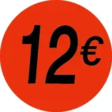 Pastille adhésive '12€' rond ø 36 mm, Orange fluo - Sticker promo - Lot de 500 - Étiquettes adhésives Soldes, Étiquettes promotionnelles