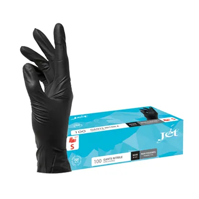 Gants jetables nitrile noirs non poudrés Taille 7 / S - Boîte de 100 - Gants jetables