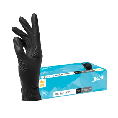 Gants jetables nitrile noirs non poudrés Taille 8 / M - Boîte de 100 - Gants jetables