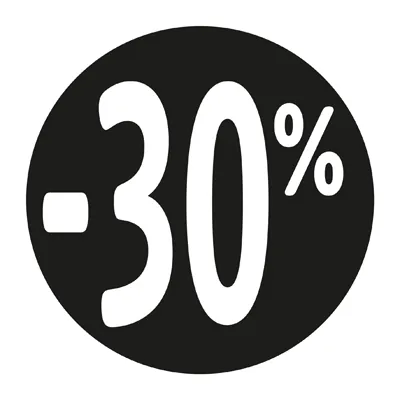 Etiquette Soldes -30% noir ø36mm - Sticker Soldes -30% - Paquet de 500 - Étiquettes adhésives Soldes, Étiquettes promotionnelles