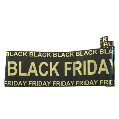 Banderole promotionnelle Black Friday effet miroir 15 cm x 10 m - Rubalise vitrine Black Friday – Noir / Or - Affiches Saisonnières