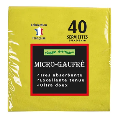 Serviette ouate micro-gaufrée 2 plis 38 x 38 cm - Serviette jetable - Serviette de table papier - Vert kiwi - Paquet de 40 - Serviettes jetables, Serviettes cocktails