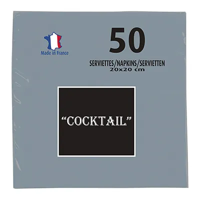 Serviette cocktail ouate micro-gaufrée 2 plis 20 x 20 cm - Mini serviette - Gris - Paquet de 50 - Serviettes jetables, Serviettes cocktails