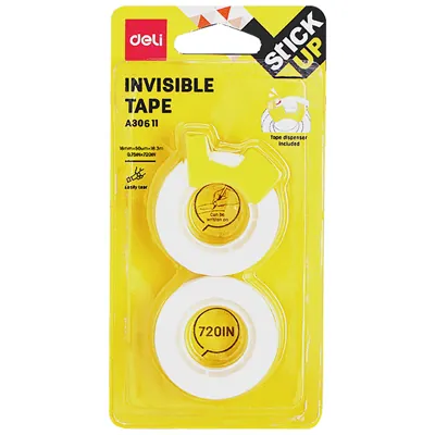 Ruban adhésif invisible DELI 18 mm x 18 m - Lot de 2 - Rubans adhésif, Double face, Patafix