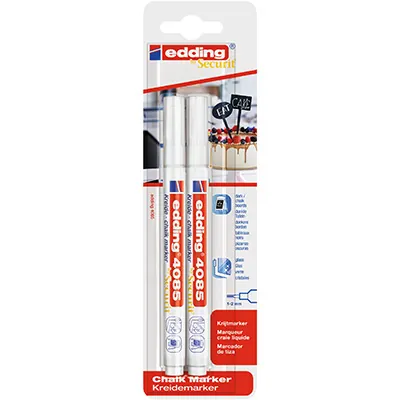 Marqueurs effaçables craie liquide Edding e-4085 - Pointe ogive 1-2 mm - Blanc - Par 2 - Marqueurs, Feutres craies