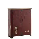 Buffet 2 portes bois / métal vieilli rouge style industriel 82 x 35,7 x 102 cm - Étagères magasins, Présentoirs bois