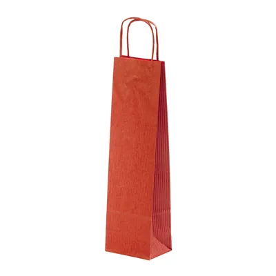 Sac bouteille kraft rouge poignées torsadées 15 x 8,5 x 39,5 cm 100 g/m² – Sac cadeau bouteille – 1 bouteille - Paquet de 50 - Sacs bouteilles