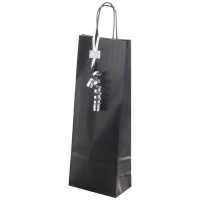 Sac bouteille kraft noir lisse 15 + 8,5 x 39,5 cm 100 g/m² – Sac cadeau bouteille – 1 bouteille - Paquet de 50 - Sacs bouteilles