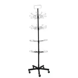 Présentoir tourniquet rotatif métal noir 4 étages 185cm – Support boutique sur roulettes