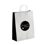 Sac cadeau Noël Joyeuses Fêtes kraft blanc / noir / or 19 + 8 x 21,5 cm - Paquet de 50 - Sacs cadeaux Noël