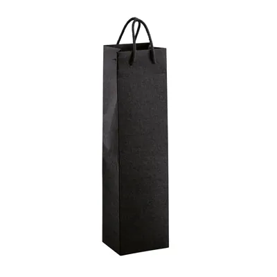Sac bouteille papier cartonné noir avec poignées cordelières 9,5 x 9,5 x 38 cm - Sac cadeau bouteille - 1 bouteille - Paquet de 10 - Sacs bouteilles
