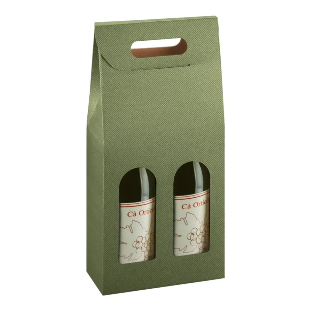 Boîte carton 2 bouteilles à fenêtre 18 x 9 x 38,5 cm Vert - Étui 2 bouteilles - Coffret 2 bouteilles - Paquet de 10 - Coffrets pour bouteilles de vin, Boîtes pour bouteilles de vin-2