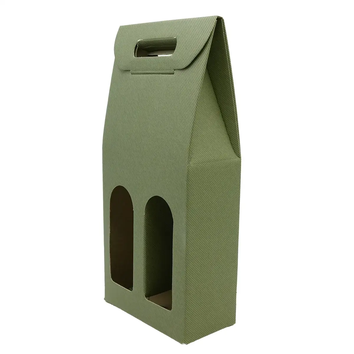 Boîte carton 2 bouteilles à fenêtre 18 x 9 x 38,5 cm Vert - Étui 2 bouteilles - Coffret 2 bouteilles - Paquet de 10 - Coffrets pour bouteilles de vin, Boîtes pour bouteilles de vin-3