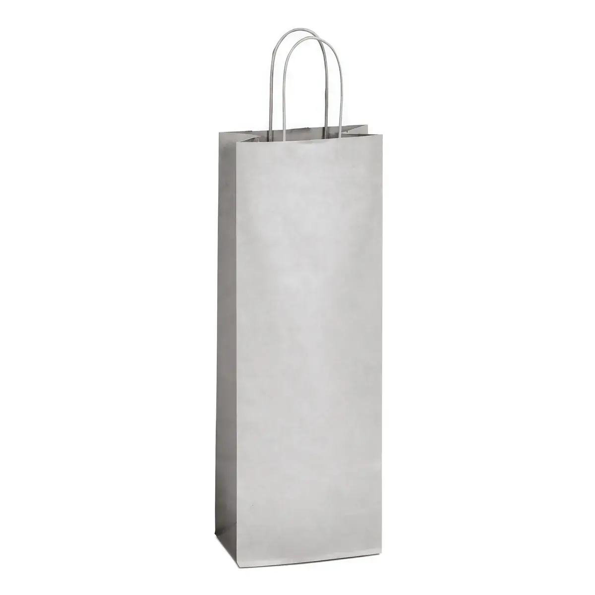 Sac bouteille kraft argent poignées torsadées 15 x 8,5 x 39,5 cm 100 g/m² – Sac cadeau bouteille – 1 bouteille - Paquet de 50 - Sacs bouteilles