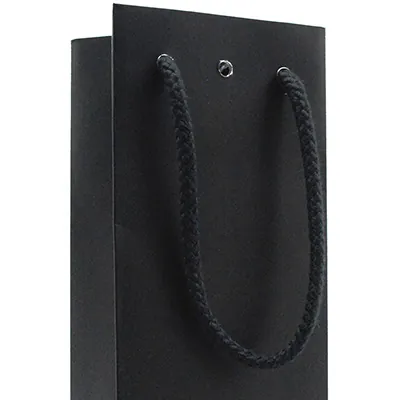 Sac bouteille papier pelliculé noir mat poignées cordelières 10,9 x 9 x 38 cm - Sac cadeau bouteille - 1 bouteille - Paquet de 20 - Sacs bouteilles-2