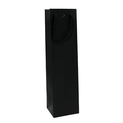 Sac bouteille papier pelliculé noir mat poignées cordelières 10,9 x 9 x 38 cm - Sac cadeau bouteille - 1 bouteille - Paquet de 20 - Sacs bouteilles-3