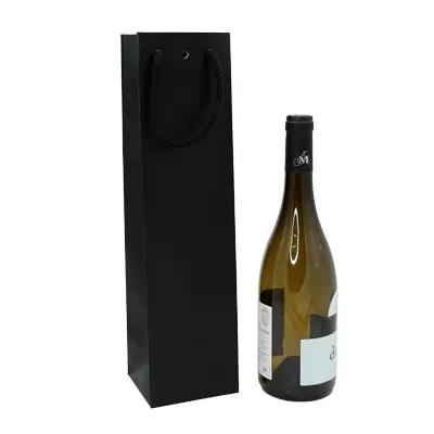 Sac bouteille noir mat pelliculé poignées cordelette - 1 bouteille - Paquet de 20 - Sacs pour bouteilles de vin-4