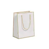 Sac papier luxe pelliculé blanc liseré or 18 + 10 x H 23 cm - Sac cadeau - Paquet de 20 - Sacs pelliculés poignées cordelette