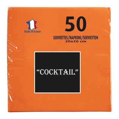 Serviette cocktail ouate micro-gaufrée 2 plis 20 x 20 cm - Mini serviette - Orange - Paquet de 50 - Serviettes jetables, Serviettes cocktails