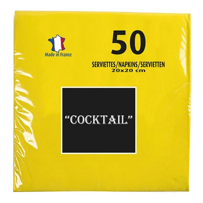 Serviette cocktail ouate micro-gaufrée 2 plis 20 x 20 cm - Mini serviette - Jaune - Paquet de 50 - Serviettes jetables, Serviettes cocktails