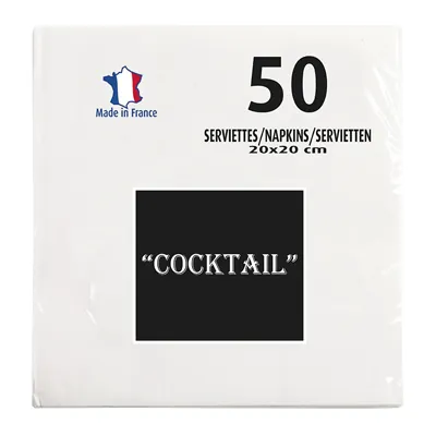 Serviette cocktail ouate micro-gaufrée 2 plis 20 x 20 cm - Mini serviette - Blanc - Paquet de 50 - Serviettes jetables, Serviettes cocktails