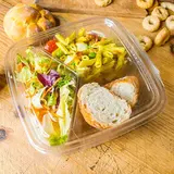 Barquette plastique transparente 3 compartiments 1050 ml - Barquette alimentaire 3 compartiments - Lot de 50 - Boîtes repas jetables, Plateaux compartimentés