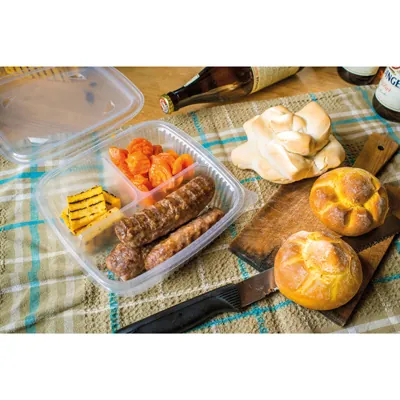 Barquette plastique transparente 3 compartiments 950 ml - Barquette alimentaire 3 compartiments - Lot de 50 - Boîtes repas jetables, Plateaux compartimentés-2