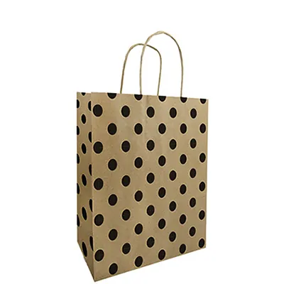 Sac kraft à pois brun / noir 19 + 8 x 24 cm - Sac papier - Paquet de 50 - Sacs kraft à motifs